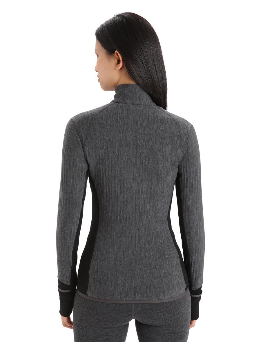 Women's Icebreaker RealFleece™ Merino Descender Long Sleeve Zip Jackets Jet Heather / Black | CA 1299JPQJ